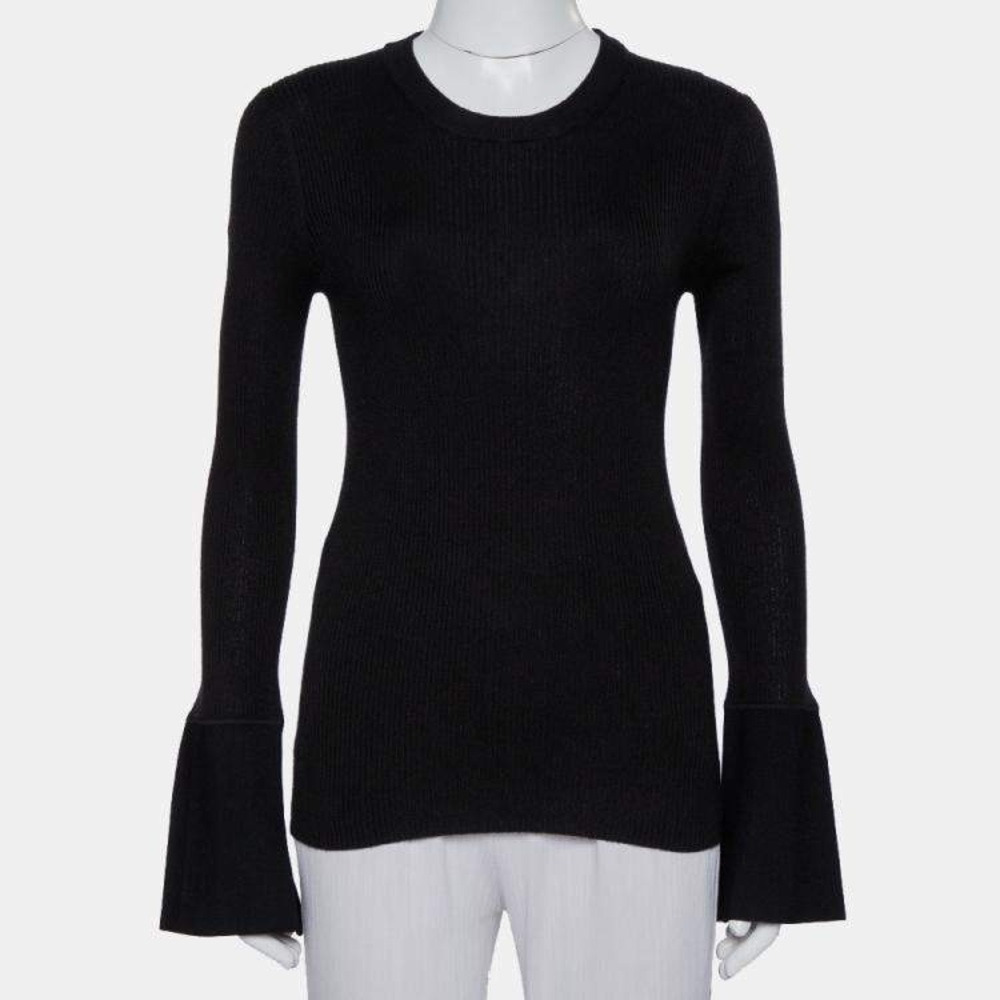 Proenza Schouler Black Ribbed Knit Fitted Blouse Sweater | Size S | Designer